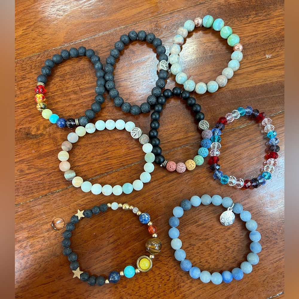 8 piece lot of lava bead bracelets and others